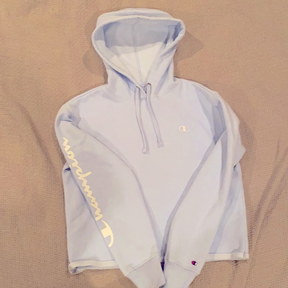 Baby blue Champion cropped hoodie
